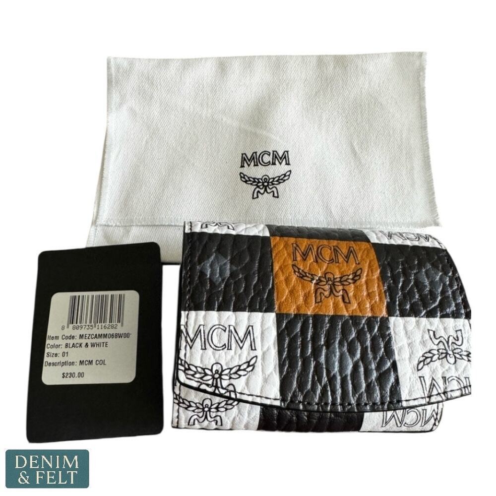 MCM Pet Litter Bag Holder Checkerboard Visetos Black White Cognac Logo - NEW/NIB